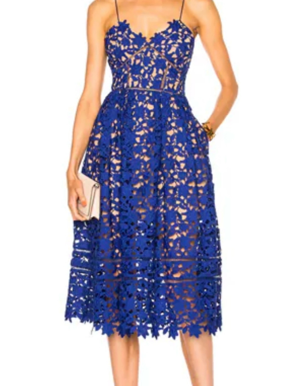Self Portrait Azaelea Lace Knee Length Dress Navy Blue sz 6